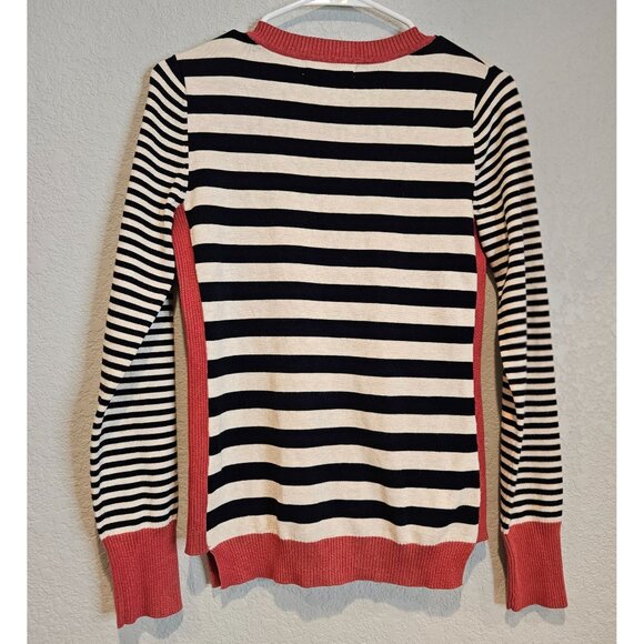 Pink Rose Woman Size M Light Weight Striped Sweater Rib Trim Colorful Hipster - Picture 2 of 6